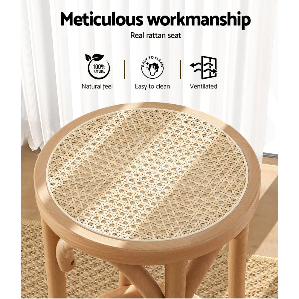 Artiss Bar Stool Rattan Seat Wooden BA-L-RA-B13-NA