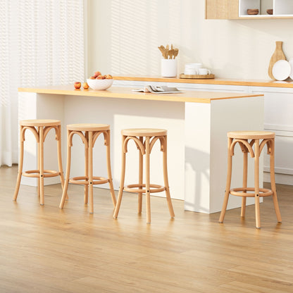 Artiss 4x Bar Stoosl Rattan Seat Wooden BA-L-RA-B13-NAX4