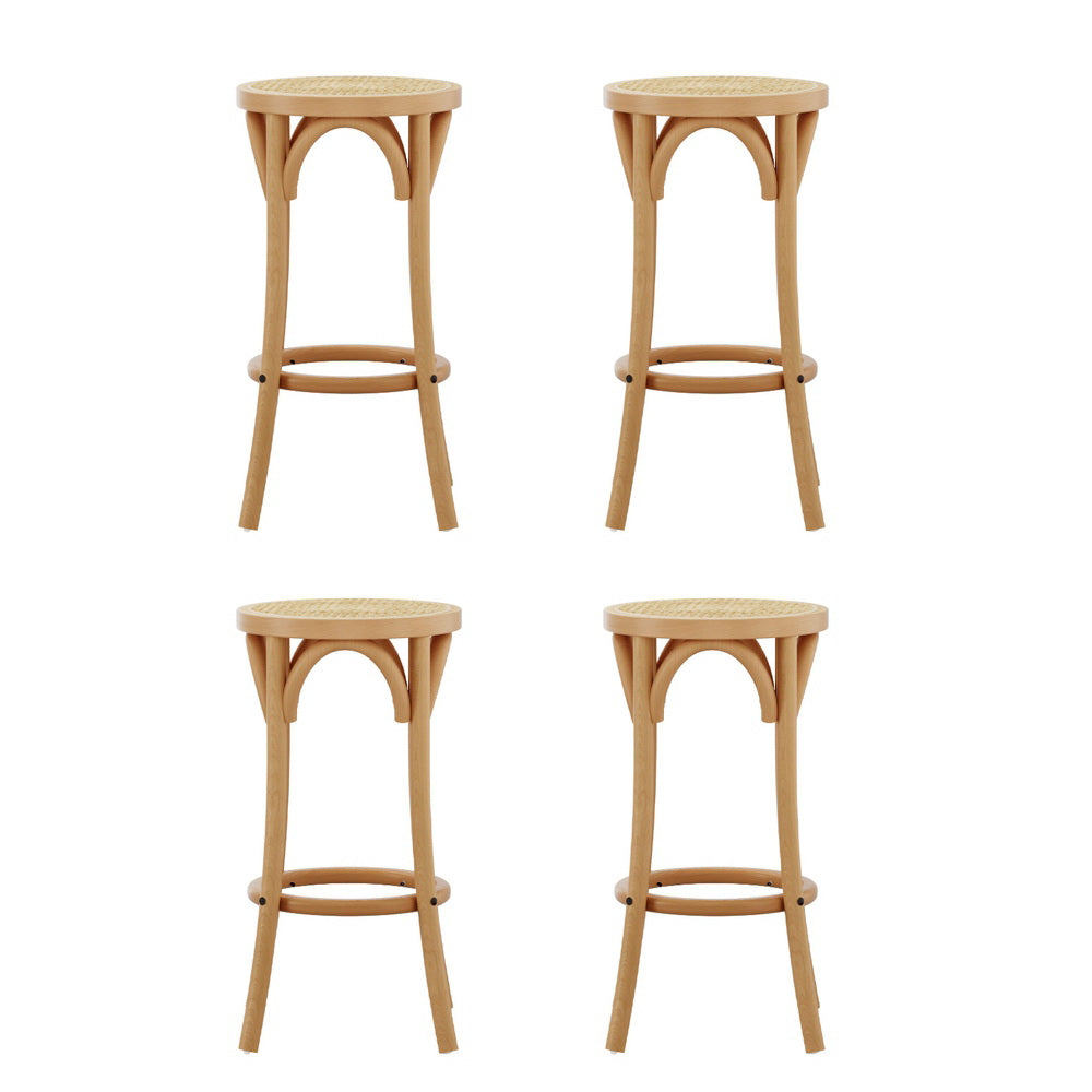 Artiss 4x Bar Stoosl Rattan Seat Wooden BA-L-RA-B13-NAX4