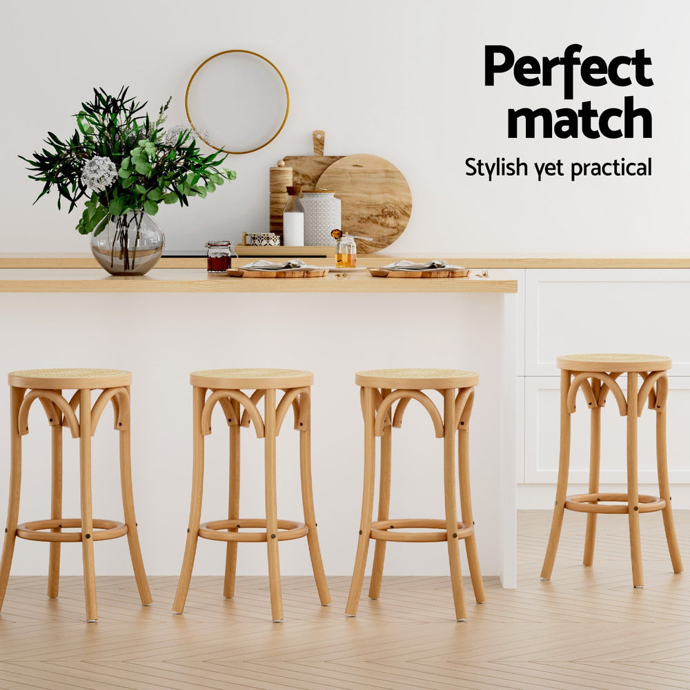 Artiss 4x Bar Stoosl Rattan Seat Wooden BA-L-RA-B13-NAX4