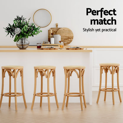 Artiss 4x Bar Stoosl Rattan Seat Wooden BA-L-RA-B13-NAX4