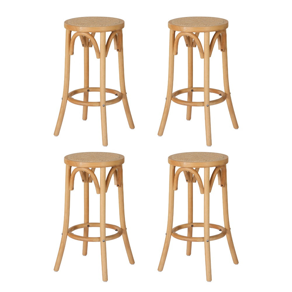 Artiss 4x Bar Stoosl Rattan Seat Wooden BA-L-RA-B13-NAX4