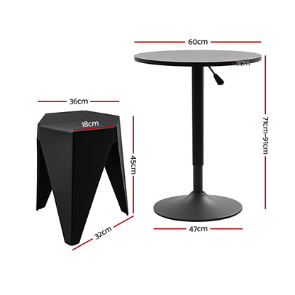 Artiss Bar Stools and Table Set 3PCS Dining Desk Kitchen Chairs Cafe Pub Black BA-SET-304-T-BK