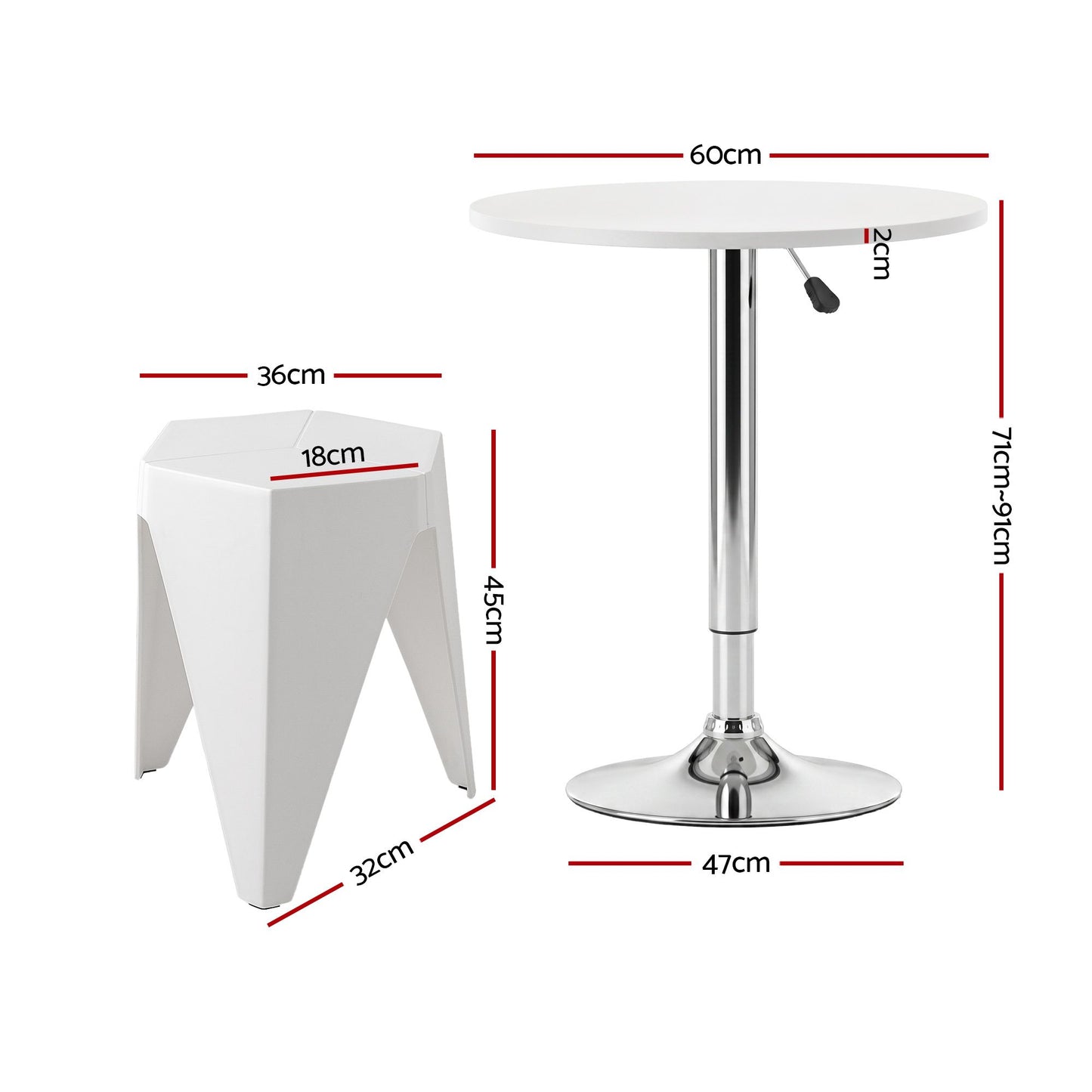 Artiss Bar Stools and Table Set 3PCS Dining Desk Kitchen Chairs Cafe Pub White BA-SET-304-T-WH