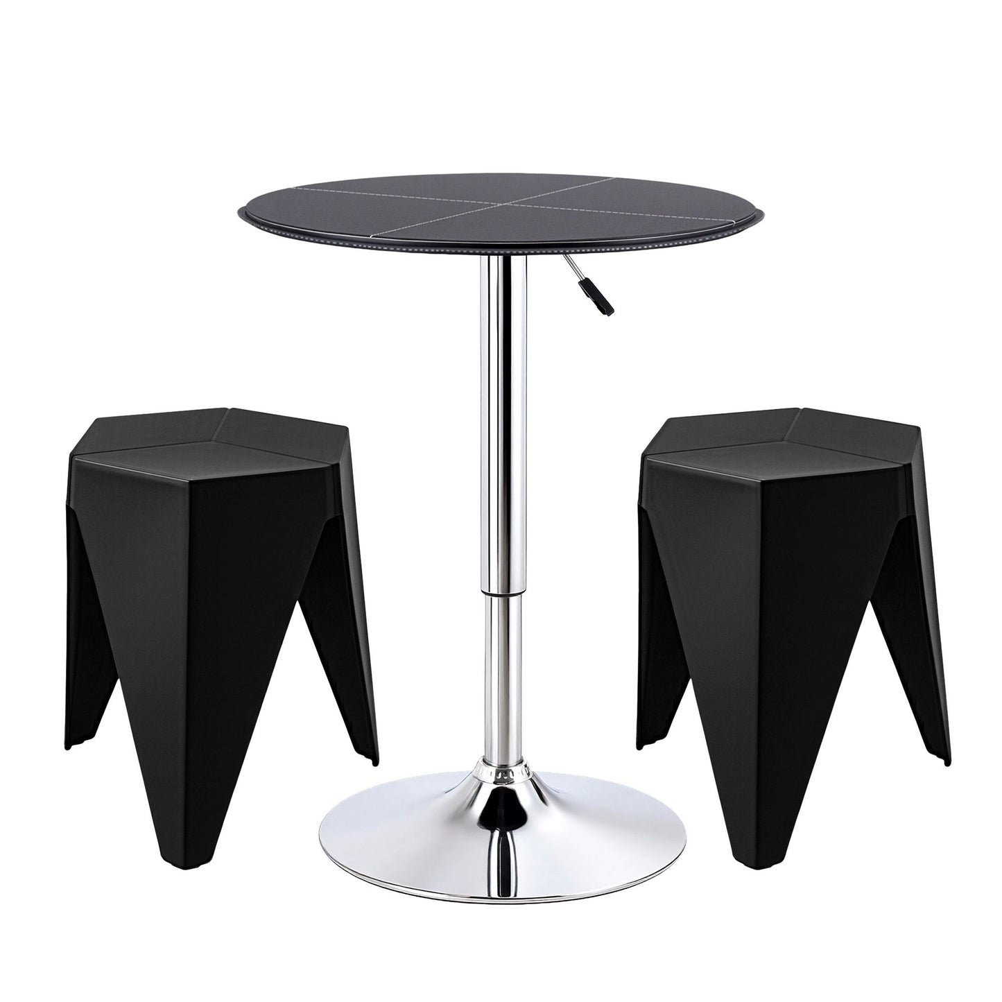 Artiss Bar Stools and Table Set 3PCS Dining Desk Kitchen Chair PVC Leather Black BA-SET-304PVC-T-BK