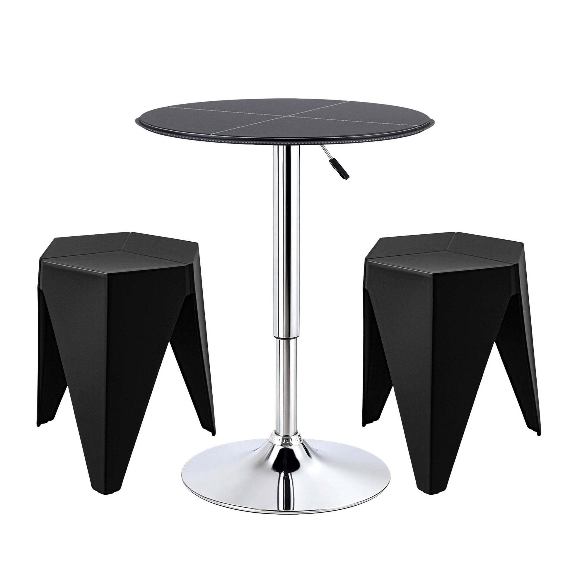 Artiss Bar Stools and Table Set 3PCS Dining Desk Kitchen Chair PVC Leather Black BA-SET-304PVC-T-BK