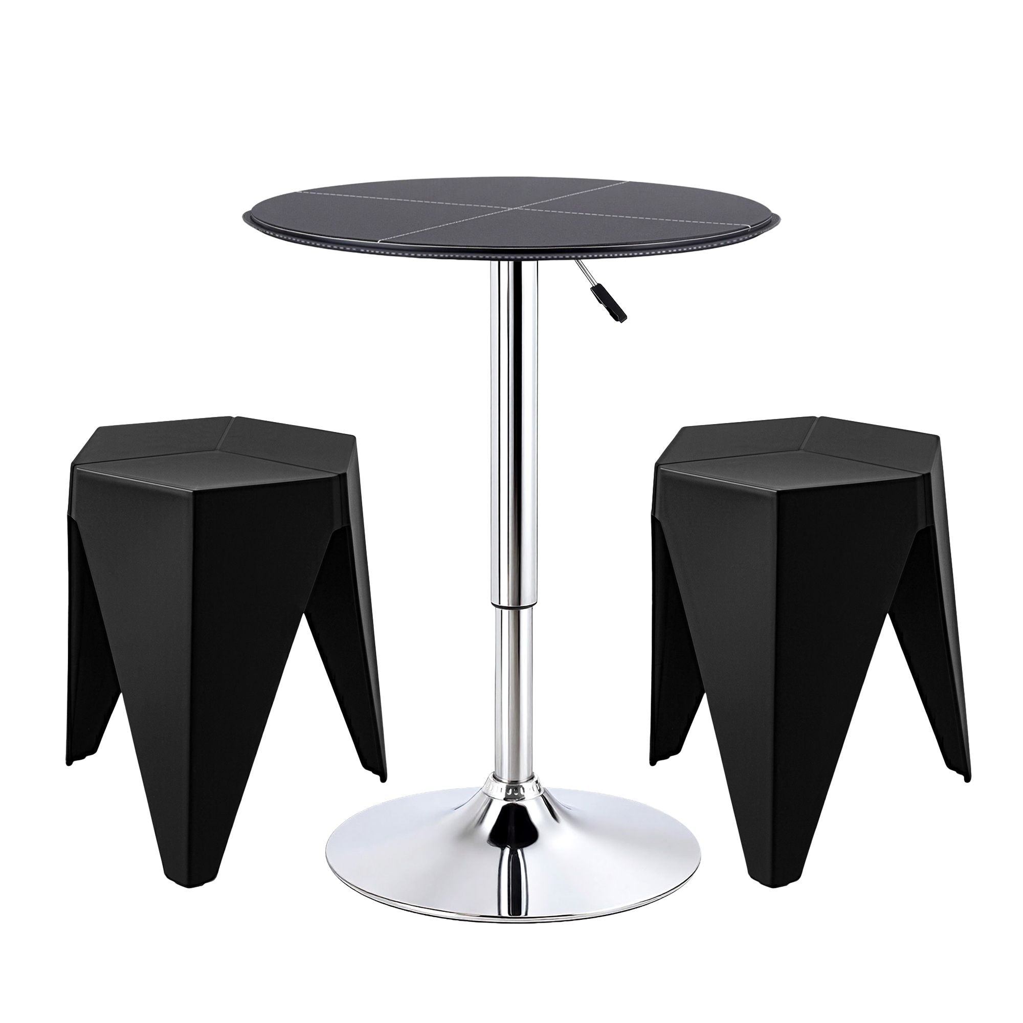 Artiss Bar Stools and Table Set 3PCS Dining Desk Kitchen Chair PVC Leather Black BA-SET-304PVC-T-BK