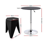Artiss Bar Stools and Table Set 3PCS Dining Desk Kitchen Chair PVC Leather Black BA-SET-304PVC-T-BK