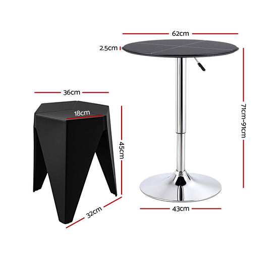 Artiss Bar Stools and Table Set 3PCS Dining Desk Kitchen Chair PVC Leather Black BA-SET-304PVC-T-BK