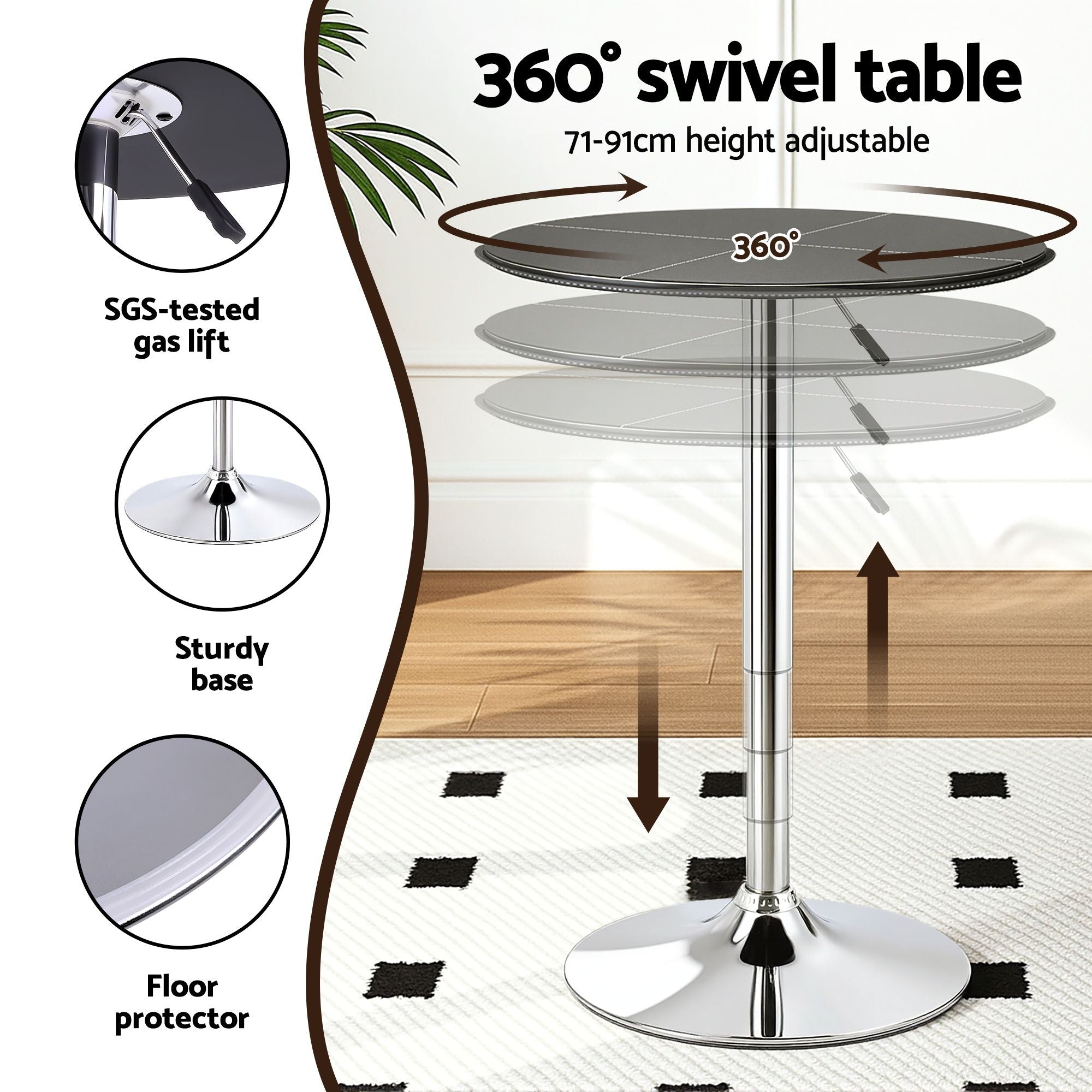 Artiss Bar Stools and Table Set 3PCS Dining Desk Kitchen Chair PVC Leather Black BA-SET-304PVC-T-BK