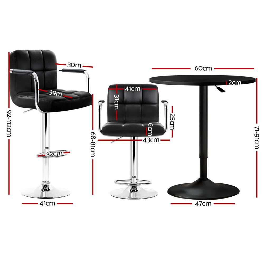 Artiss Bar Table and Stools Set Dining Desk Kitchen Chairs Cafe Pub BA-TAB-CHR-GASLIFT-BK