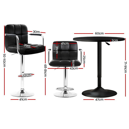 Artiss Bar Table and Stools Set Dining Desk Kitchen Chairs Cafe Pub BA-TAB-CHR-GASLIFT-BK