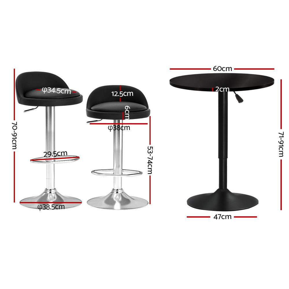 Artiss Bar Table and Stools Set Dining Desk Kitchen Chairs Cafe Pub BA-TAB-CHR-GASLIFT-BKSV