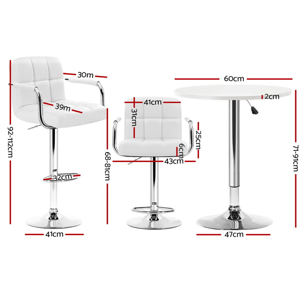 Artiss Bar Table and Stools Set Dining Desk Kitchen Chairs Cafe Pub BA-TAB-CHR-GASLIFT-WH