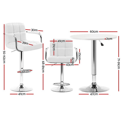 Artiss Bar Table and Stools Set Dining Desk Kitchen Chairs Cafe Pub BA-TAB-CHR-GASLIFT-WH