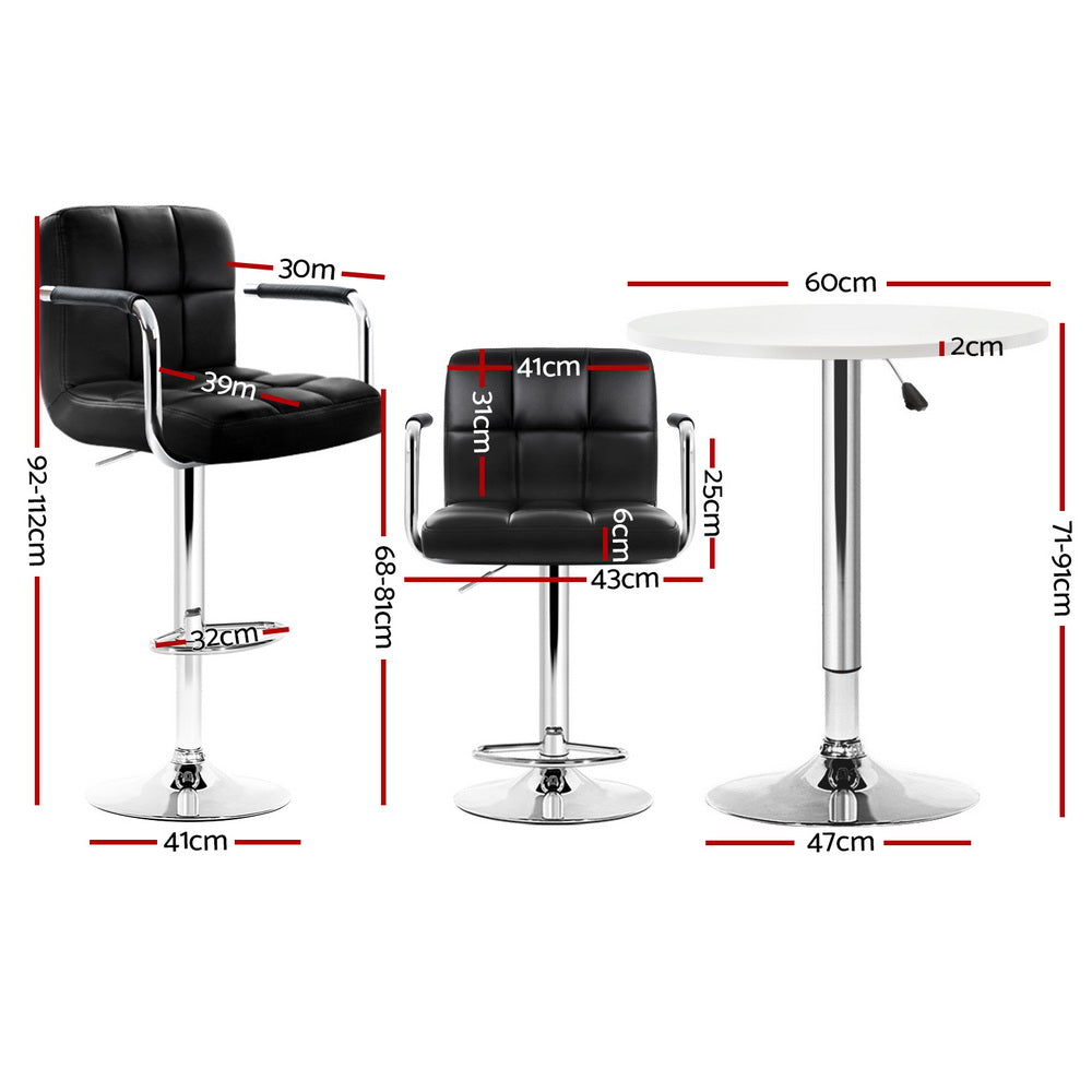 Artiss Bar Table and Stools Set Dining Desk Kitchen Chairs Cafe Pub BA-TAB-CHR-GASLIFT-WHBK