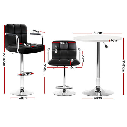 Artiss Bar Table and Stools Set Dining Desk Kitchen Chairs Cafe Pub BA-TAB-CHR-GASLIFT-WHBK