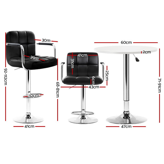 Artiss Bar Table and Stools Set Dining Desk Kitchen Chairs Cafe Pub BA-TAB-CHR-GASLIFT-WHBK