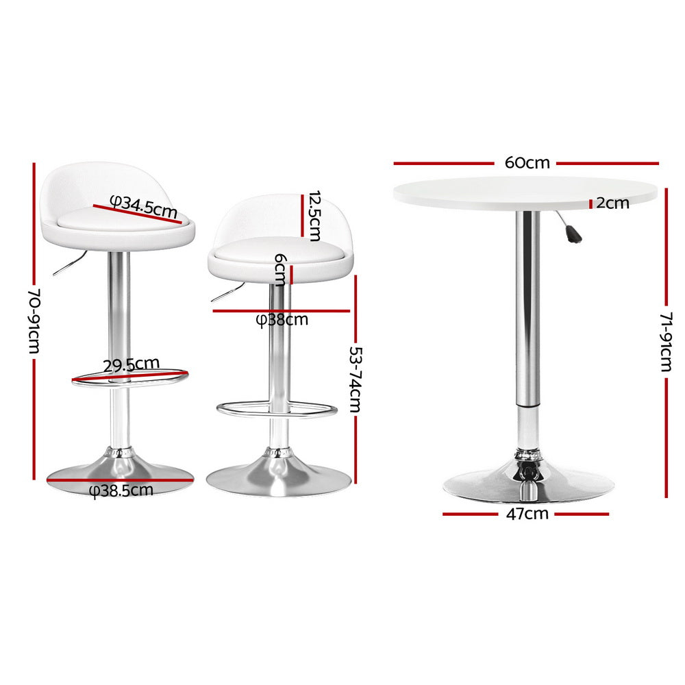 Artiss Bar Table and Stools Set Dining Desk Kitchen Chairs Cafe Pub BA-TAB-CHR-GASLIFT-WHSV
