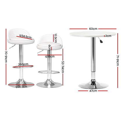 Artiss Bar Table and Stools Set Dining Desk Kitchen Chairs Cafe Pub BA-TAB-CHR-GASLIFT-WHSV