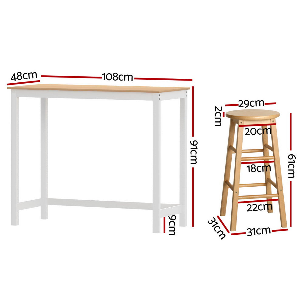 Artiss Bar Table and Stools Set Dining Desk Kitchen Chairs Cafe Pub BA-TAB-CHR-SET-NT