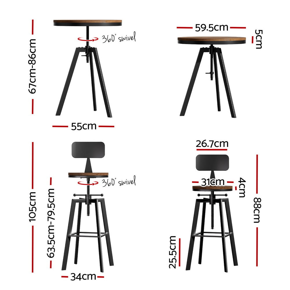 Artiss Bar Table and Stools Set Dining Desk Industrial Kitchen Chairs Cafe Pub BA-TAB-CHR-SET-RETRO
