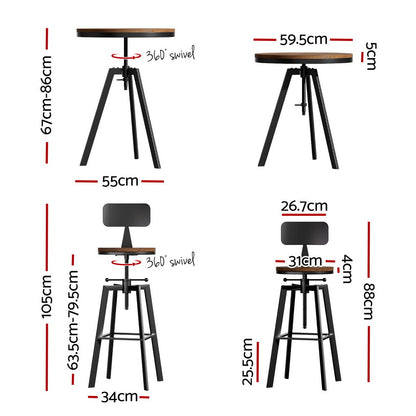Artiss Bar Table and Stools Set Dining Desk Industrial Kitchen Chairs Cafe Pub BA-TAB-CHR-SET-RETRO