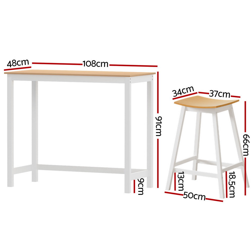 Artiss Bar Table and Stools Set Dining Desk Solid Wood Kitchen Chairs Cafe Pub BA-TAB-CHR-SET-WD