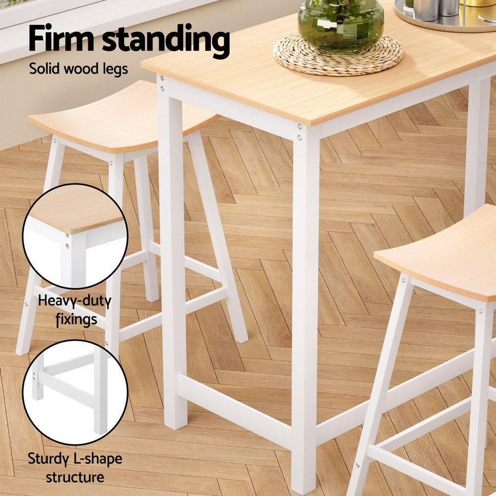 Artiss Bar Table and Stools Set Dining Desk Solid Wood Kitchen Chairs Cafe Pub BA-TAB-CHR-SET-WD