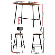 Artiss Bar Table and Stools Set Dining Desk Kitchen Chairs Cafe Pub BA-TAB-CHR-SET-WM