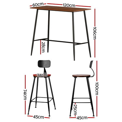 Artiss Bar Table and Stools Set Dining Desk Kitchen Chairs Cafe Pub BA-TAB-CHR-SET-WM