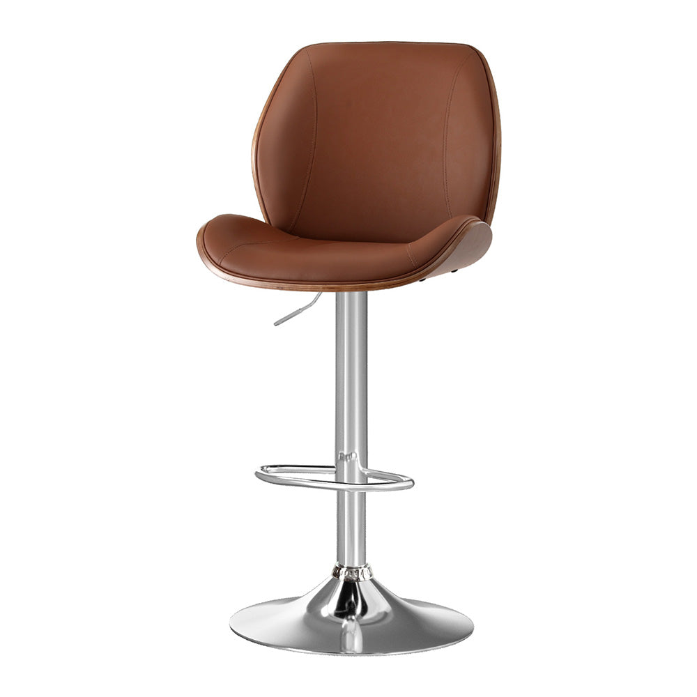 Artiss 1X Bar Stool Bentwood Swivel Adjustable Kitchen Dining Counter Stool Leather Brown BA-TW-1209-BR