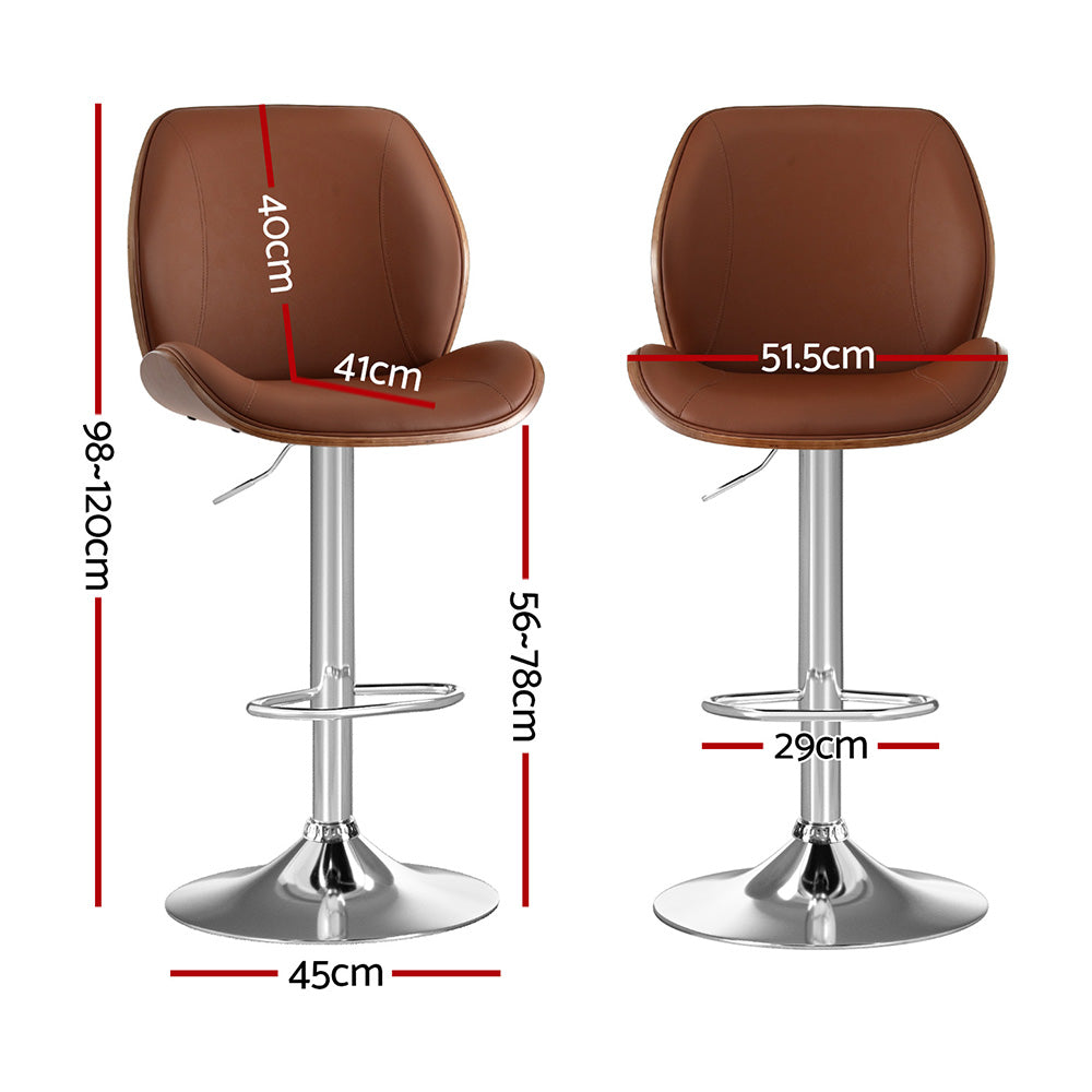 Artiss 1X Bar Stool Bentwood Swivel Adjustable Kitchen Dining Counter Stool Leather Brown BA-TW-1209-BR