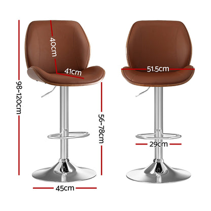 Artiss 1X Bar Stool Bentwood Swivel Adjustable Kitchen Dining Counter Stool Leather Brown BA-TW-1209-BR