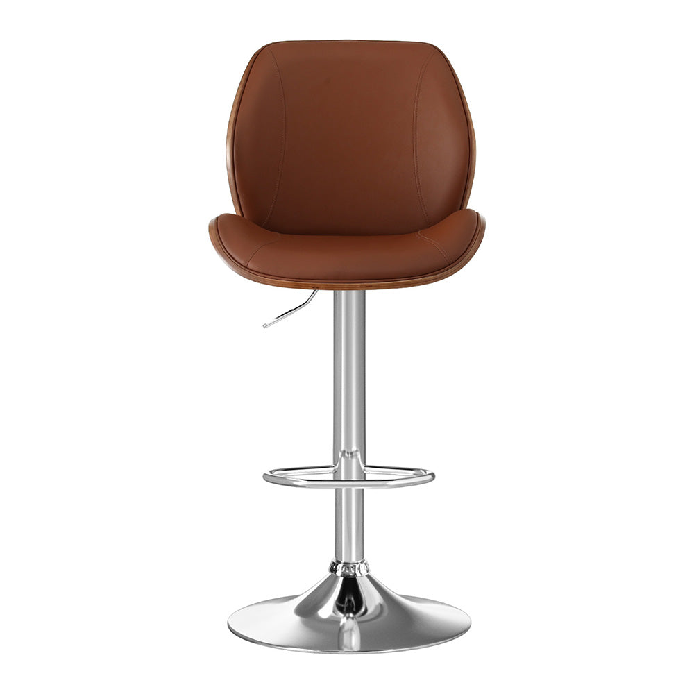 Artiss 1X Bar Stool Bentwood Swivel Adjustable Kitchen Dining Counter Stool Leather Brown BA-TW-1209-BR