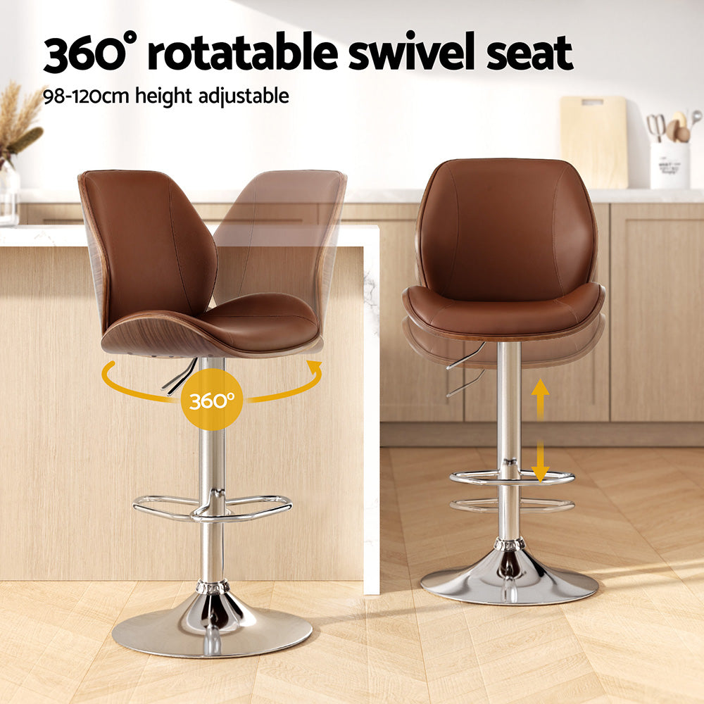 Artiss 1X Bar Stool Bentwood Swivel Adjustable Kitchen Dining Counter Stool Leather Brown BA-TW-1209-BR