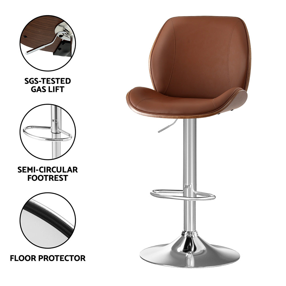 Artiss 1X Bar Stool Bentwood Swivel Adjustable Kitchen Dining Counter Stool Leather Brown BA-TW-1209-BR