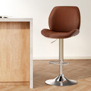 Artiss 1X Bar Stool Bentwood Swivel Adjustable Kitchen Dining Counter Stool Leather Brown BA-TW-1209-BR