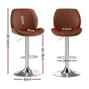 Artiss 2X Bar Stools Bentwood Adjustable Kitchen Counter Chair Leather Brown BA-TW-1209-BRX2