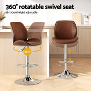 Artiss 2X Bar Stools Bentwood Adjustable Kitchen Counter Chair Leather Brown BA-TW-1209-BRX2