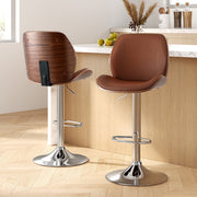 Artiss 2X Bar Stools Bentwood Adjustable Kitchen Counter Chair Leather Brown BA-TW-1209-BRX2