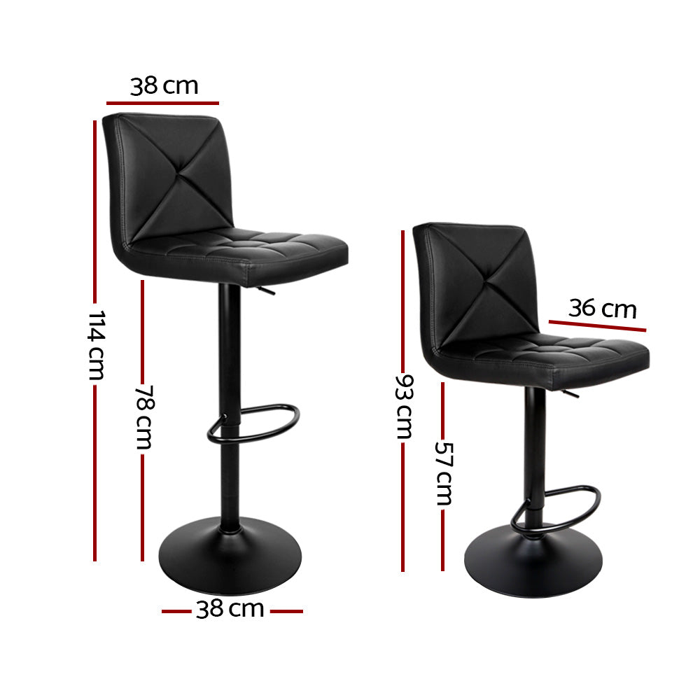 Artiss 2x Bar Stools Kitchen Dining Chairs Gas Lift Stool Leather Black BA-TW-1536-BKX2