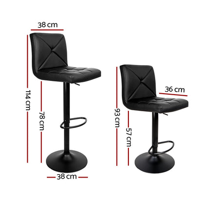 Artiss 2x Bar Stools Kitchen Dining Chairs Gas Lift Stool Leather Black BA-TW-1536-BKX2