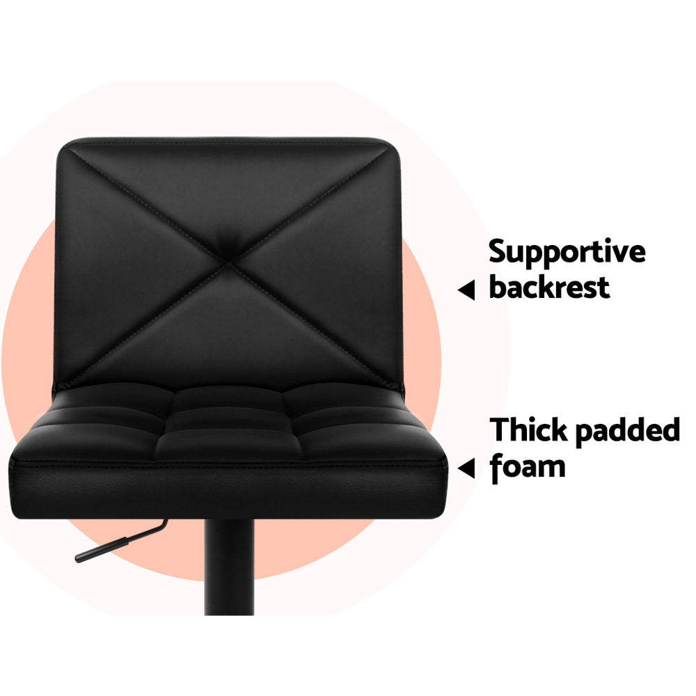 Artiss 2x Bar Stools Kitchen Dining Chairs Gas Lift Stool Leather Black BA-TW-1536-BKX2