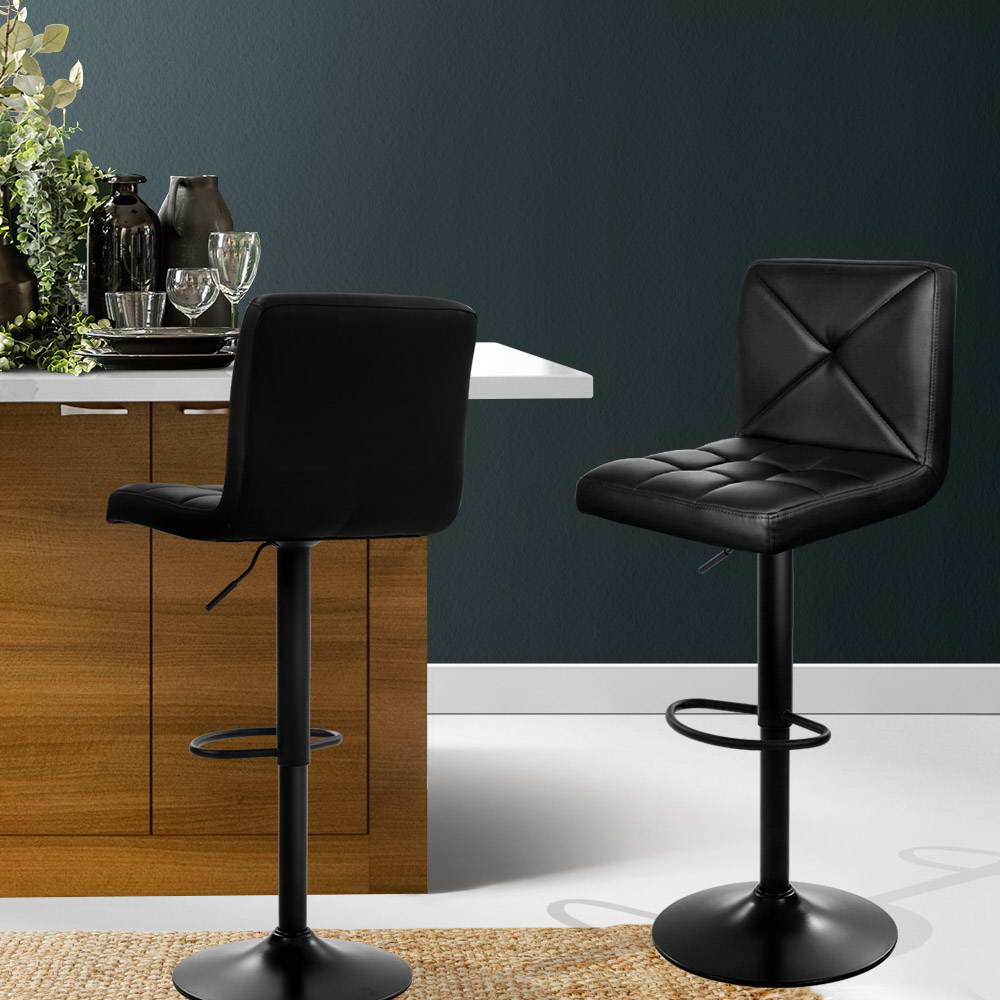 Artiss 2x Bar Stools Kitchen Dining Chairs Gas Lift Stool Leather Black BA-TW-1536-BKX2