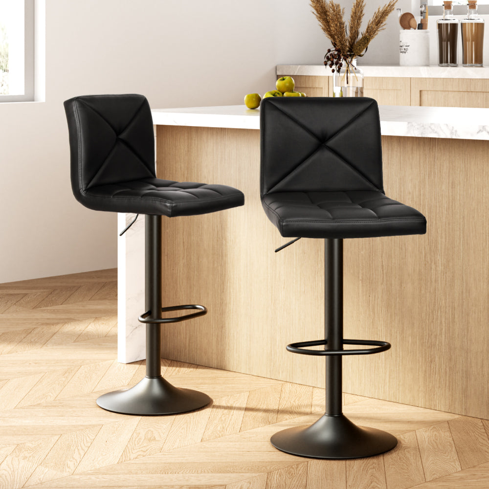 Artiss 2x Bar Stools Kitchen Dining Chairs Gas Lift Stool Leather Black BA-TW-1536-BKX2