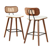 2x Artiss Bar Stools Kitchen Counter Rattan Chairs PU Leather Padding BA-TW-1782-BGX2