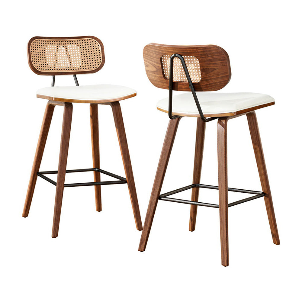 2x Artiss Bar Stools Kitchen Counter Rattan Chairs PU Leather Padding BA-TW-1782-BGX2