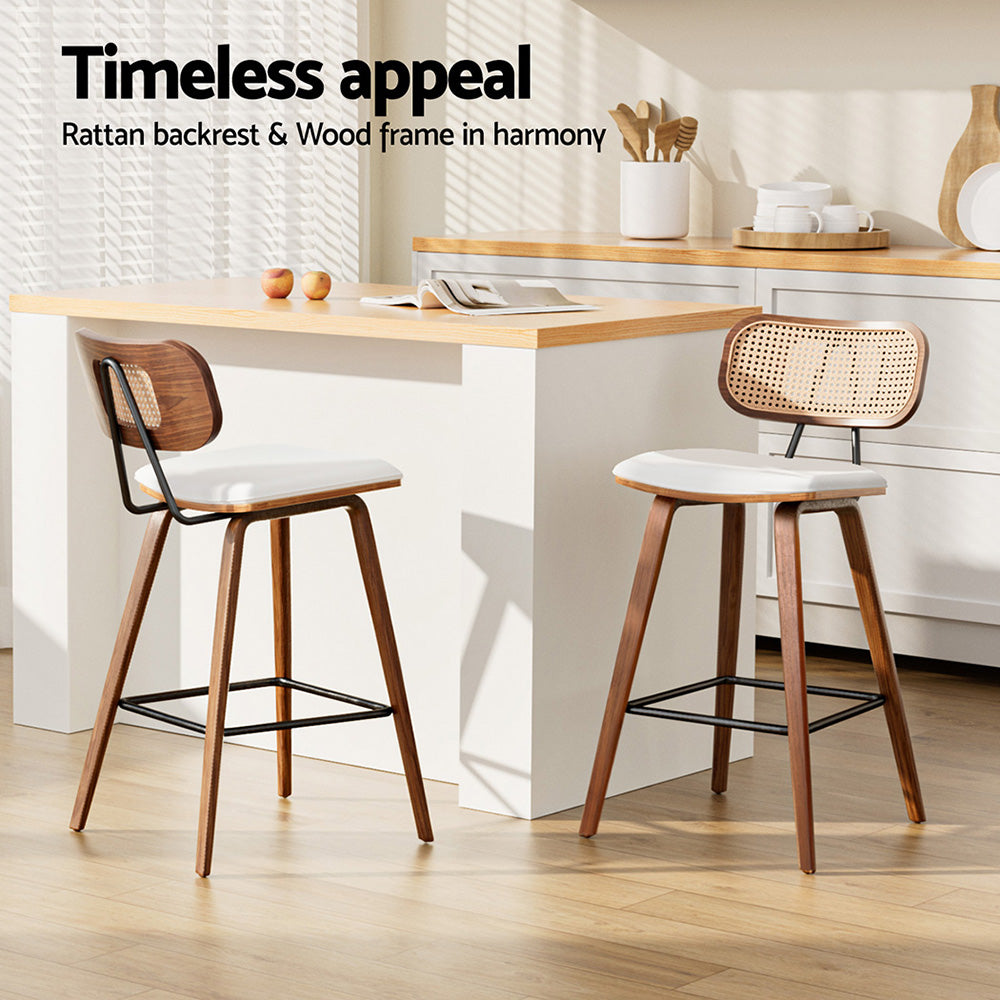4x Artiss Bar Stools Kitchen Counter Rattan Chairs PU Leather Padding BA-TW-1782-BGX4