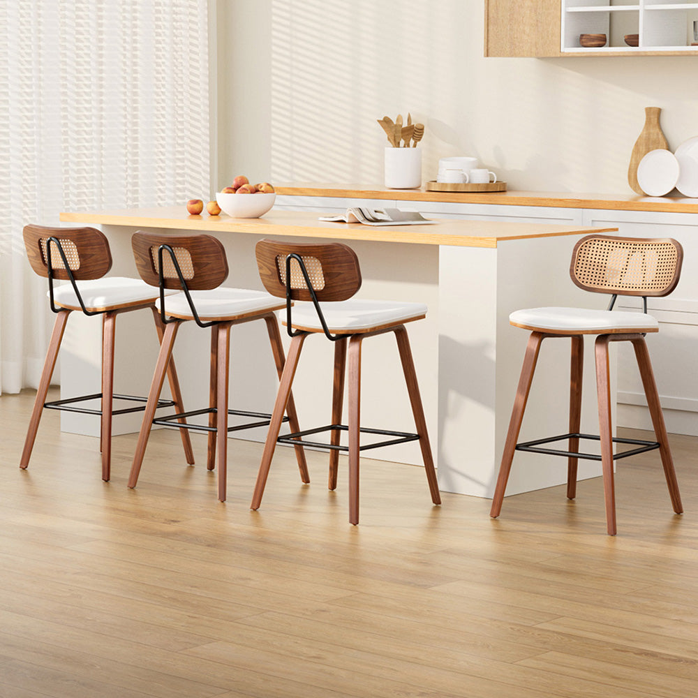 4x Artiss Bar Stools Kitchen Counter Rattan Chairs PU Leather Padding BA-TW-1782-BGX4